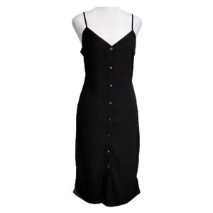 7 For All Mankind Small Spaghetti Strap Button Front Midi Dress black NWT
